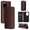 Huawei nova 14 Ultra 5G Brown Flip Leather Phone Case with Grid Texture - 1