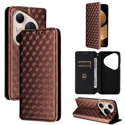 Huawei Pura 80 Ultra 5G Brown Flip Leather Phone Case with Grid Texture - 1