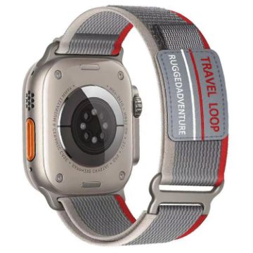 Apple Watch Band 42/41/40/38mm xDfind Metal Buckle Nylon Loop Red Grey - 1