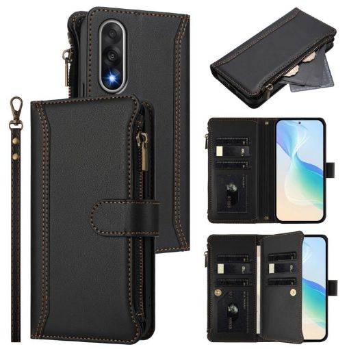 OnePlus Ace 5 Ultra Leather Case - Magnetic Closure, 9 Card Slots, Black - 1