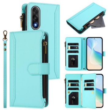 OnePlus Ace 5 Ultra Mint Green Leather Case with 9 Card Slots & Strap - 1
