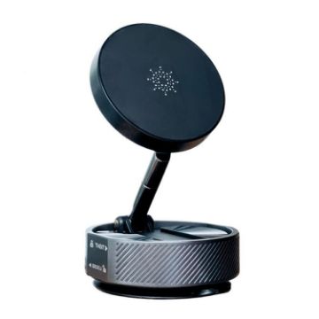 Magnetic Car Phone Holder - Folding Stand for Center Console (Silver) - 1