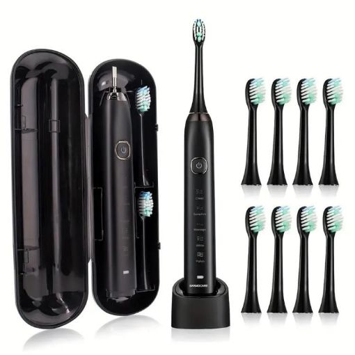 Sarmocare S100 Sonic Electric Toothbrush, 8 Heads, IPX7 Waterproof, Black - 1
