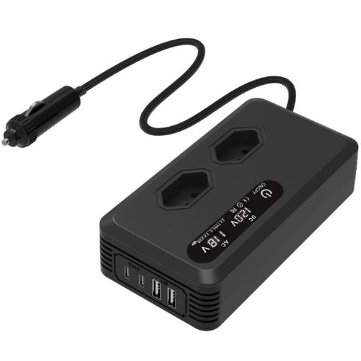 Gurxun Dual Display Car Inverter 110V with USB & Type-C Brazil Plug - 1