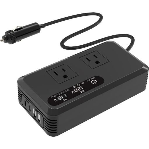 Gurxun Dual Display Car Inverter 110V with 2 USB & 2 Type-C Ports - 1