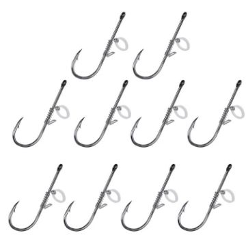 10pcs Crooked Mouth Barbed Sea Fishing Hooks 3/0 Lure Hanging Shrimp - 1