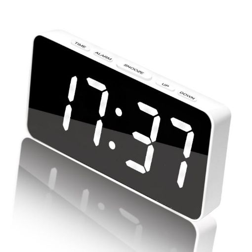 LED Mirror Digital Clock, Type-C Port, 18650 Battery Slot, White - 1