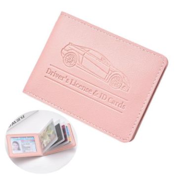 Women's Pink Leather Multi-Card Driver License & ID Holder - 6 Slots - 1