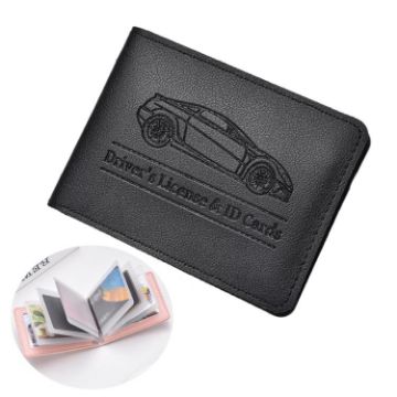 Women's Leather Driver License & Credit Card Holder, 8 Slots, Black - 1