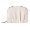 Beige Women PU Zipper Short Wallet - Pleated Solid Color Coin Purse - 1