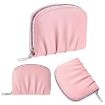 Beige Women PU Zipper Short Wallet - Pleated Solid Color Coin Purse - 3