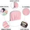 Beige Women PU Zipper Short Wallet - Pleated Solid Color Coin Purse - 5