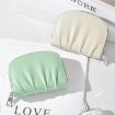Beige Women PU Zipper Short Wallet - Pleated Solid Color Coin Purse - 7