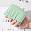 Beige Women PU Zipper Short Wallet - Pleated Solid Color Coin Purse - 9