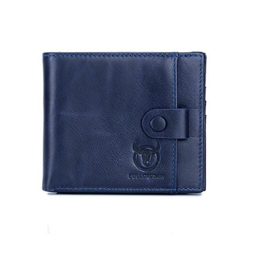 BULL CAPTAIN 038 RFID Anti-Theft Cowhide Wallet with ID Card Slot - Blue - 1