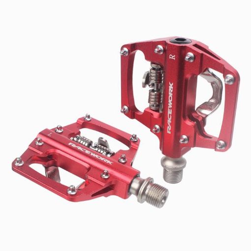 RACEWORK RK213 Red Mountain Bike SPD + Flat Dual-purpose Pedal Pair - 1