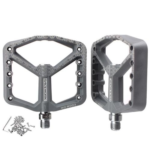 RACEWORK RK579 Gray Bicycle Wide Anti-slip Nylon Bearing Pedal Pair - 1
