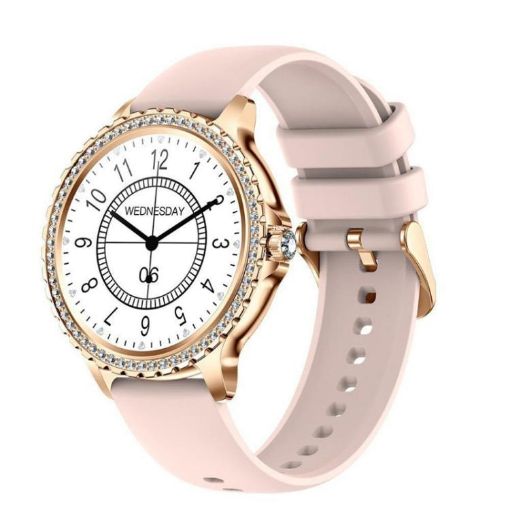Gold Pink Silicone Strap Sports Smartwatch with Bluetooth Calling & AI Voice - 1