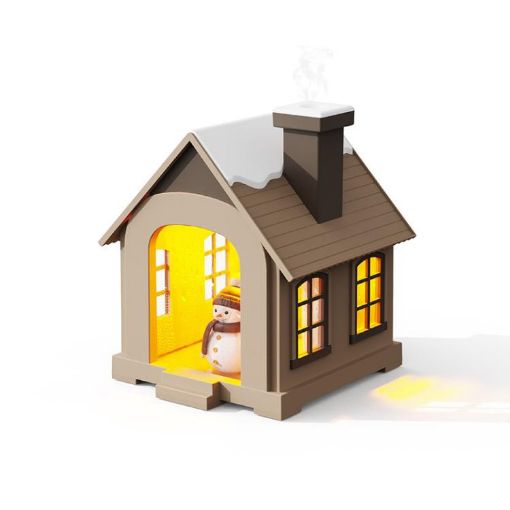 500ML Mini Snow House Humidifier USB Snowman Light, Plug-in Brown - 1