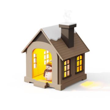 500ML Mini Snow House Humidifier USB Snowman Light, Rechargeable Brown - 1