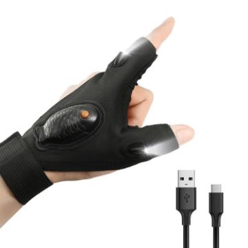 Black Left Hand LED Light Gloves for Night Riding & Car Repair, Rechargeable - 1