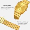 SKMEI 9361 Silver Gold Steel Strap Square Quartz Watch Blue Dial - 8