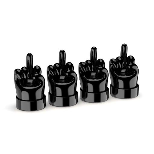 Car Gesture Valve Tire Caps Set - Black Middle Finger Design, 4pcs - 1