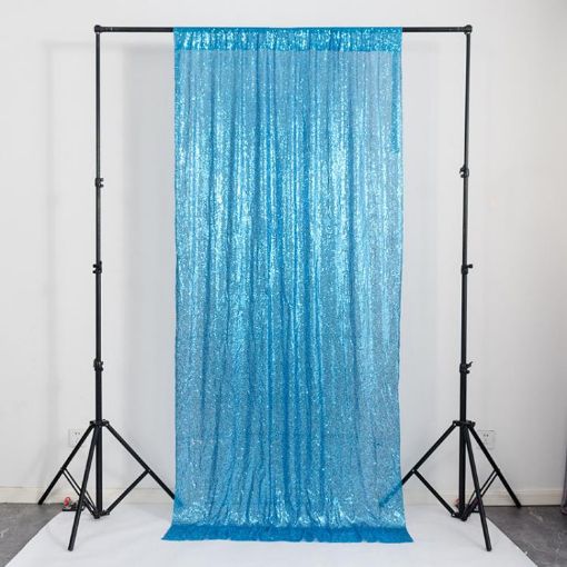 Lake Blue Sequin Embroidered Curtains 120x300cm for Weddings & Parties - 1