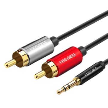 VEGGIEG 10m 3.5mm to 2RCA Audio Cable for Phone & Computer Speakers - 1