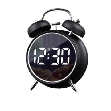 LED Screen Alarm Clock - 12/24H, Loud Metal, Night Light, Plug-In (Black) - 1