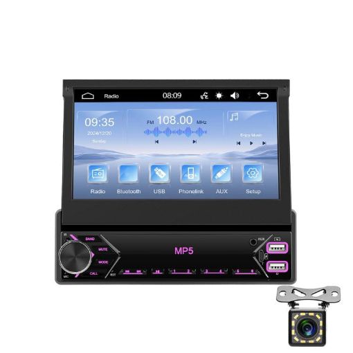 7" Universal Retractable Screen Car MP5 Player with Wired Carplay & Camera - 1