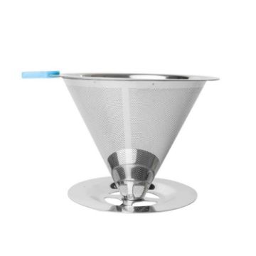 V60 Stainless Steel Coffee Filter with Base, 1-4 Cups, 300-Mesh Pour Over - 1