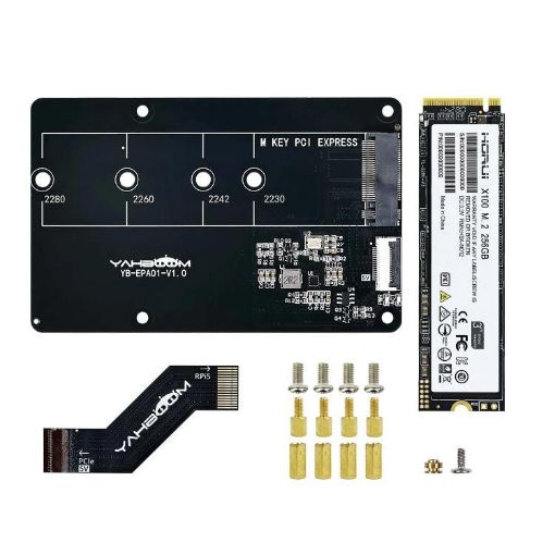Yahboom PCIe to M.2 Adapter for Raspberry Pi 5 with 256G SSD Expansion - 1