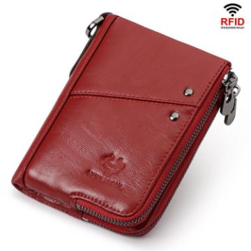 HUMERPAUL BP852 RFID Leather Anti-Theft Double Zipper Wallet Red - 1