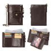 HUMERPAUL BP778 Brown Leather RFID Tri-fold Wallet with Double Zipper - 4