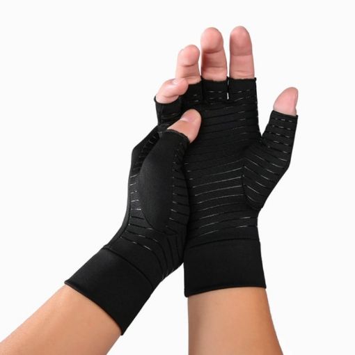 Black Fiber Sports Half Finger Gloves, Arthritis Rehab, Size L - 1
