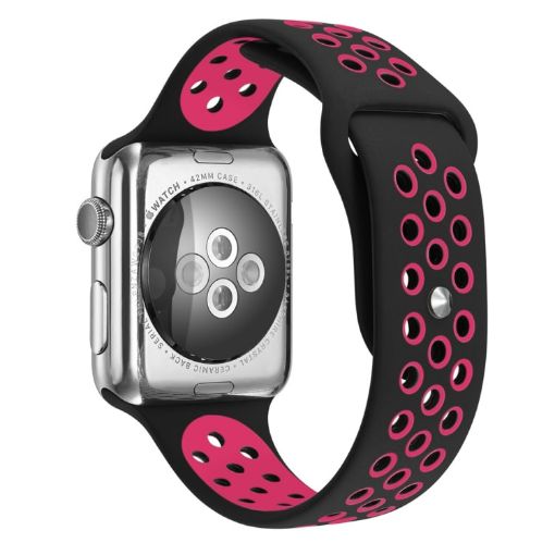 Apple Watch Ultra & Series Silicone Sport Band, Black Rose Red, 42-49mm - 1