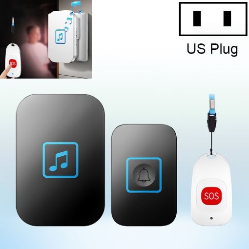 CACAZI C86 Wireless SOS Pager Doorbell Alarm, US Plug (Black) - 1