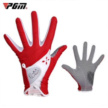 PGM Women's Red Non-Slip PU Leather Golf Gloves, Size 17 - 1