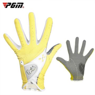 Women's Yellow PGM Non-Slip PU Leather Golf Gloves, Size 17 - 1