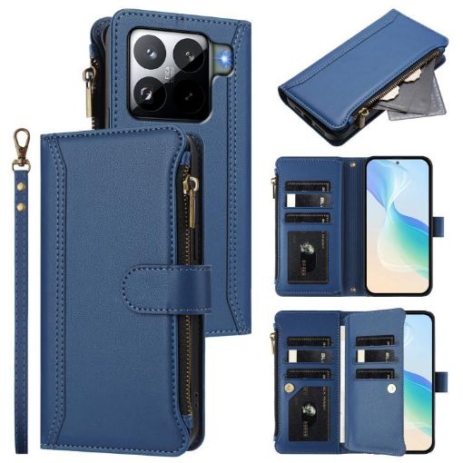 Xiaomi 15S Pro Leather Case - 9 Card Slots, Magnetic Closure, Dark Blue - 1