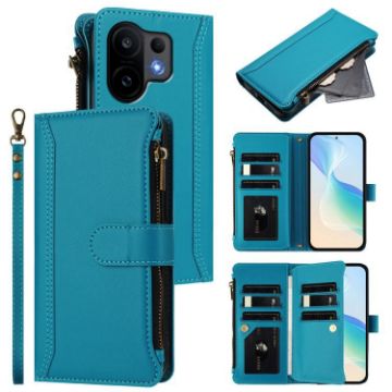 Vivo S30 Turquoise Leather Case: Magnetic Closure, 9 Card Slots, Hand Strap - 1