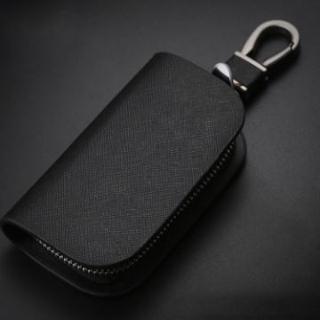 Universal Car Key Case - Black Cowhide Leather Protective Cover - 1