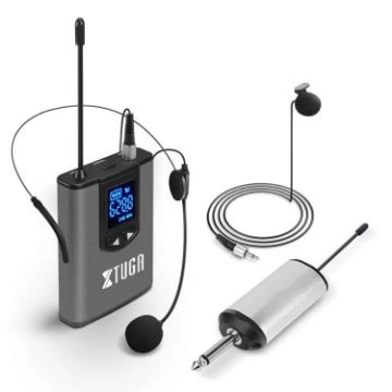 XTUGA A1 UHF Wireless Headset Lavalier Mic System with Bodypack (Black) - 1