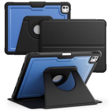 iPad Pro 13 2024 Blue Leather Smart Case with Magnetic Rotation Holder - 1