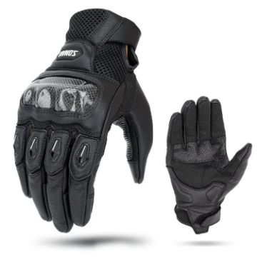 SOMAN MG21 Motorcycle Gloves - Sheepskin Carbon Fiber, Size M, Black - 1