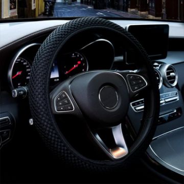 Black Breathable Mesh Elastic Anti-skid Steering Wheel Cover 38cm - 1