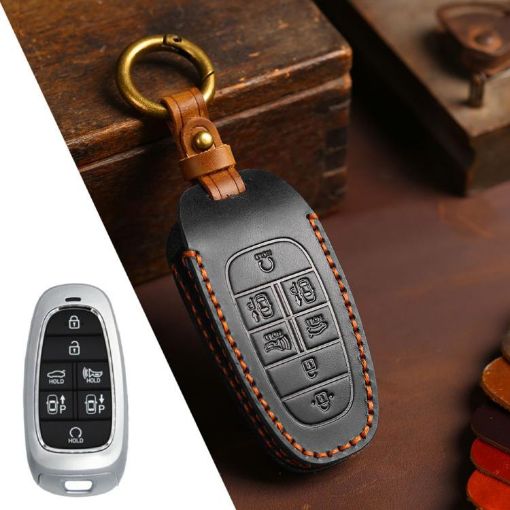 Hyundai Staria/Sonata 7-Button B124 Cowhide Key Cover (Black) - 1