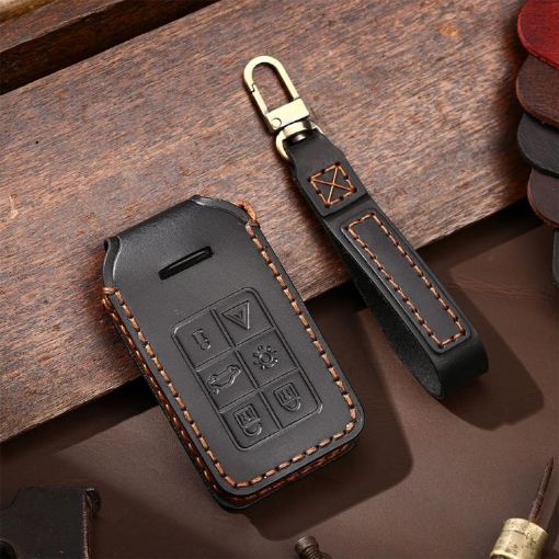 Volvo XC60/XC90/S90 5-Button Car Key Cover - Black Cowhide Protection - 1