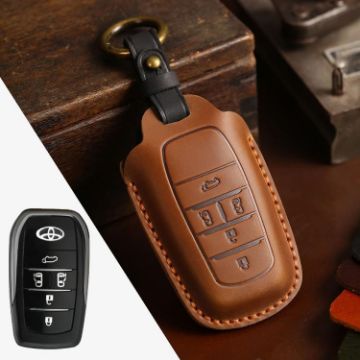 Toyota Alphard 5-Button Brown Cowhide Car Key Cover - Hallmo Crazy Horse - 1